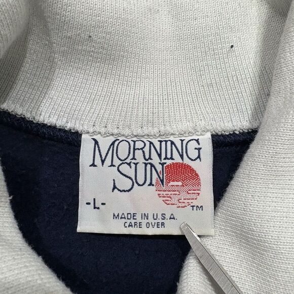 Vtg Morning Sun Collared Sweatshirt White Red Flowers Size L USA Blue Hanes - Picture 4 of 7